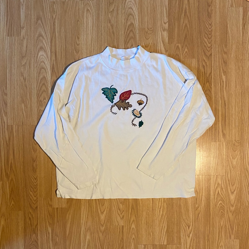 White Fall Graphic Sweater - Size 1X